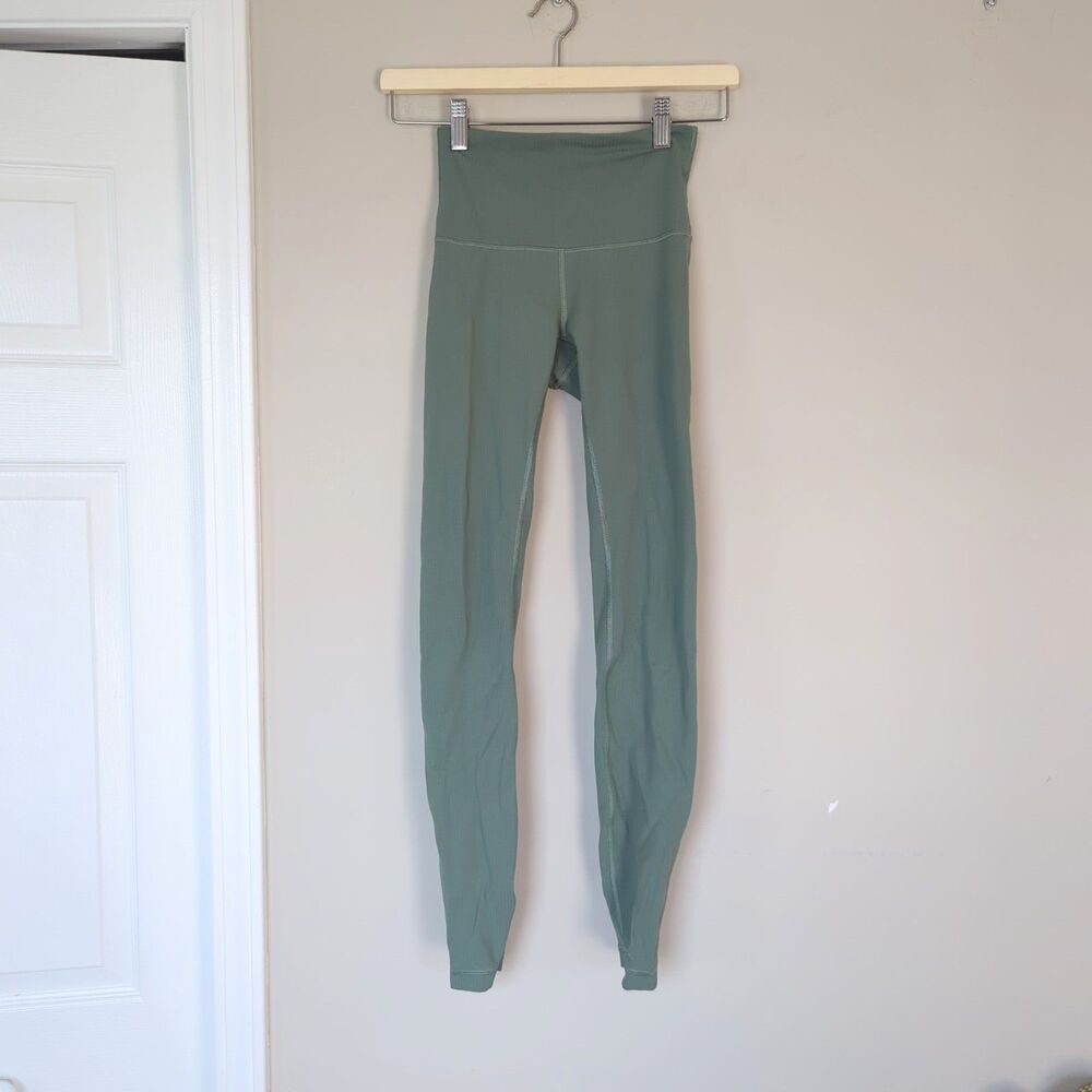 Lululemon Wunder Under Sage Green Ribbed Size 0 Leggings Workout Fitness - Picture 2 of 6